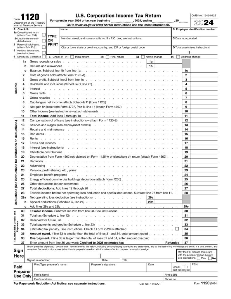 Page 1 of IRS Form 1120.